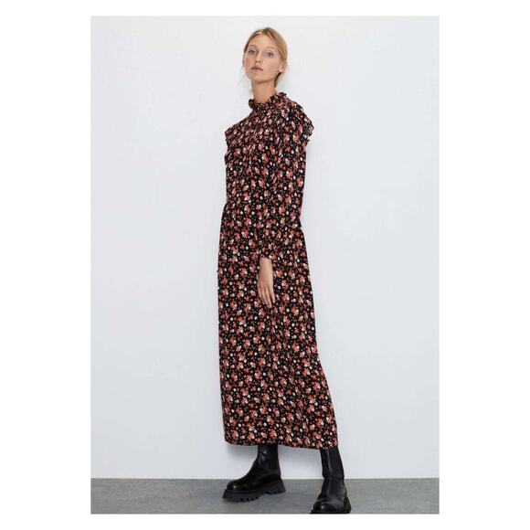Zara Dresses & Skirts - Zara Black&Red Floral Printed Victorian Maxi Dress Sz.XL NWT